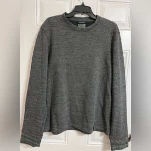 PrAna Sweater Men’s L Wool Blend Gray Stripe Crew‎ Fleece Lined Knit Pullover